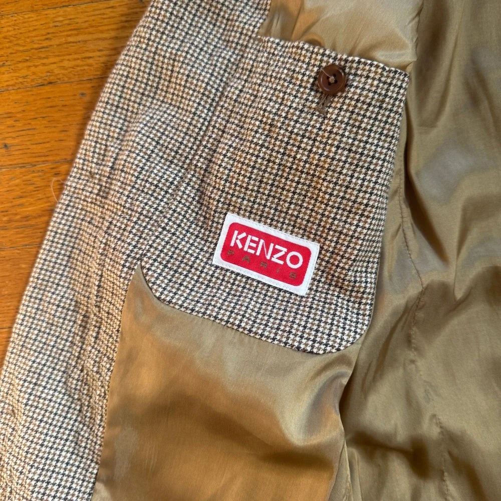 Kenzo Paris Mens Brown Houndstooth Wool Blend Blazer Jacket Size 50 Pant 40